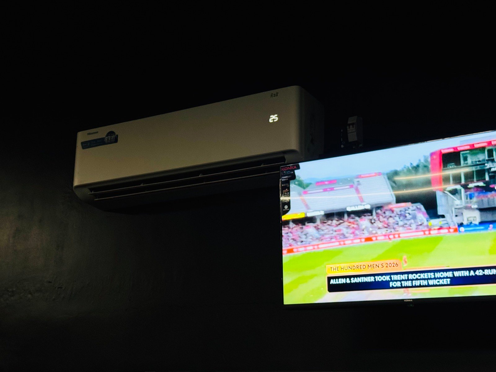 Air conditioning unit and a wall-mounted TV above the training floor